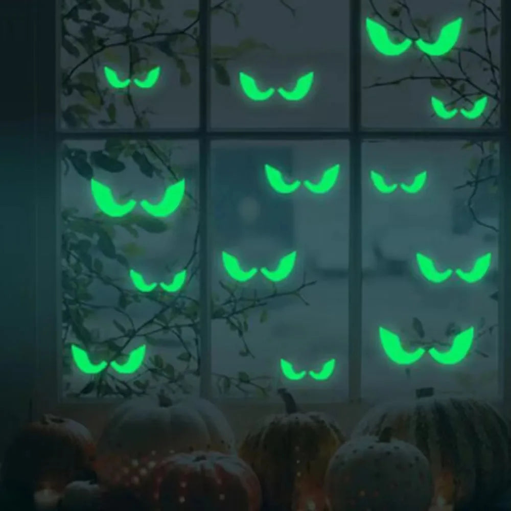Pegatinas luminosas de Halloween para ventanas — ojos brillantes en la oscuridad