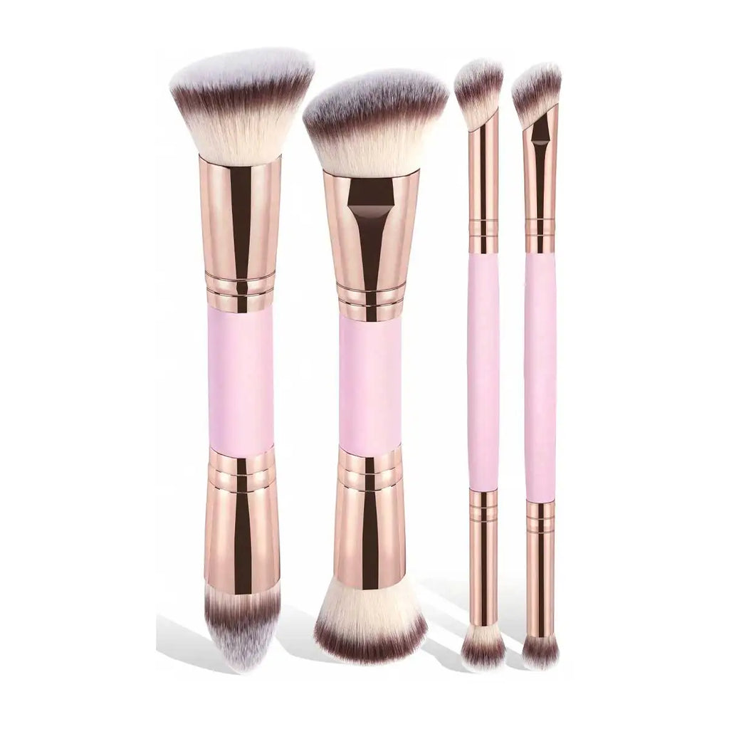 4-teiliges Make-up-Pinselset mit Etui — doppelseitig, für Foundation und Concealer