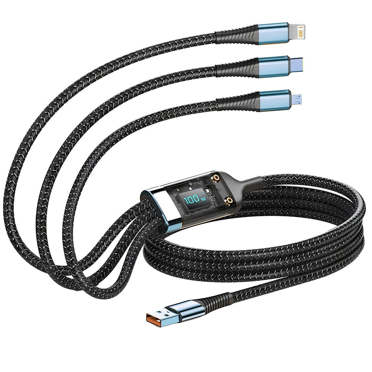 100W 3-in-1-Schnellladekabel — geflochtenes Nylon, ultraschnelles Laden