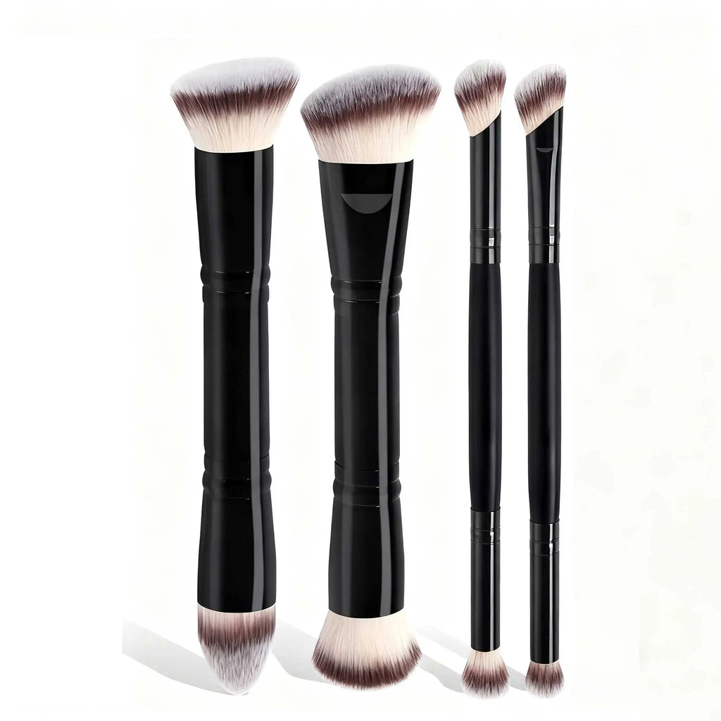 4-teiliges Make-up-Pinselset mit Etui — doppelseitig, für Foundation und Concealer